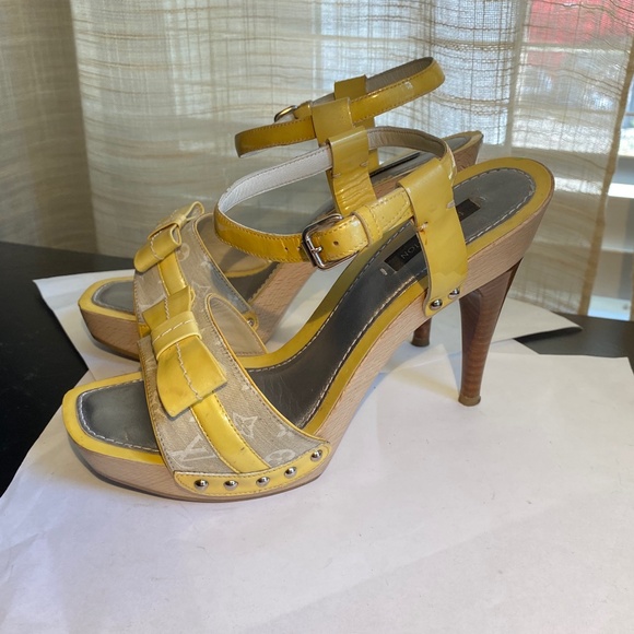 Louis Vuitton platform heels pat leather monogram canvas ankle strap Italy - Picture 2 of 8